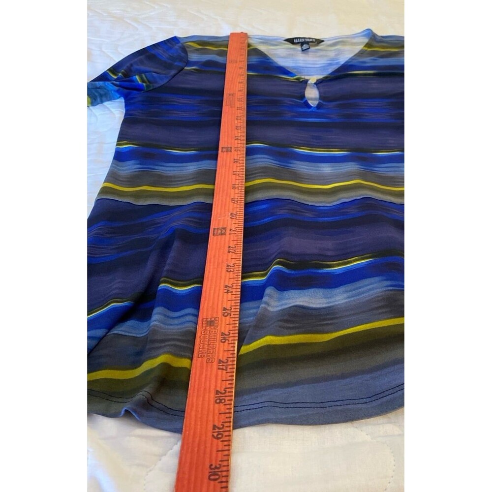 Ellen Tracy Blouse Sz Large Top Blue Green Bell Sleeves Flare Bottom + Stretch - Picture 10 of 10